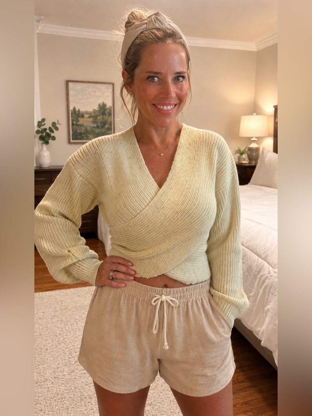 Cloud Ten NWT Cream Gold Metallic Wrap Knit Sweater Size Small